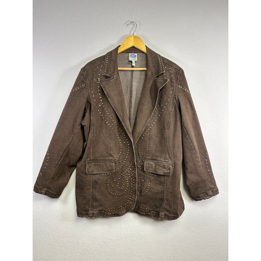 Vintage DG2 by Diane Gilman brown studded denim‎ jacket 2X Western